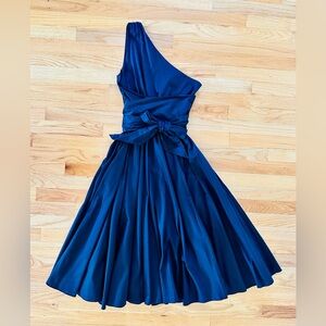 Seed Heritage Black Midi Flared One-Shoulder Dress with Tie-Waist Belt US4 / AU8